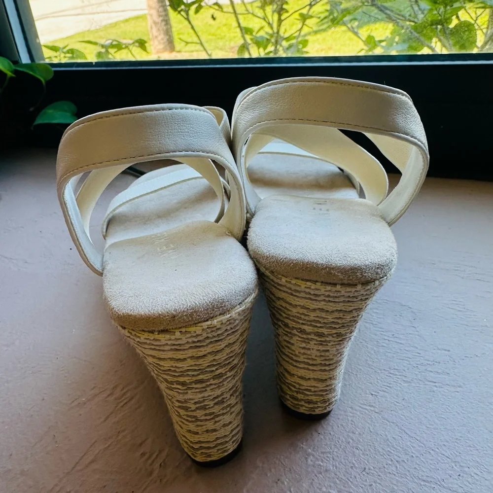 Anne Klein Women's Cream Espadrilles Wedge Spring Summer Sandals Size 7
